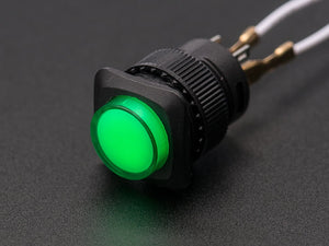 16mm Illuminated Pushbutton - Green Latching On/Off Switch
