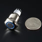 Rugged Metal Pushbutton with Blue LED Ring - 16mm Blue Momentary