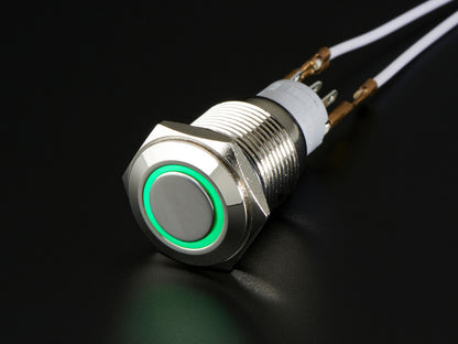 Rugged Metal On/Off Switch with Green LED Ring - 16mm