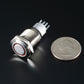 Rugged Metal Pushbutton with Red LED Ring - 16mm Red Momentary