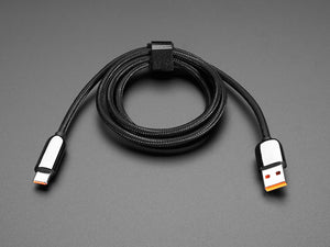 Black Woven USB A to USB C Cable with 66W Watt Display - 1 Meter