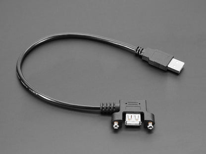 Panel Mount USB Cable - USB A Plug to USB A Right Angle Socket - 30cm