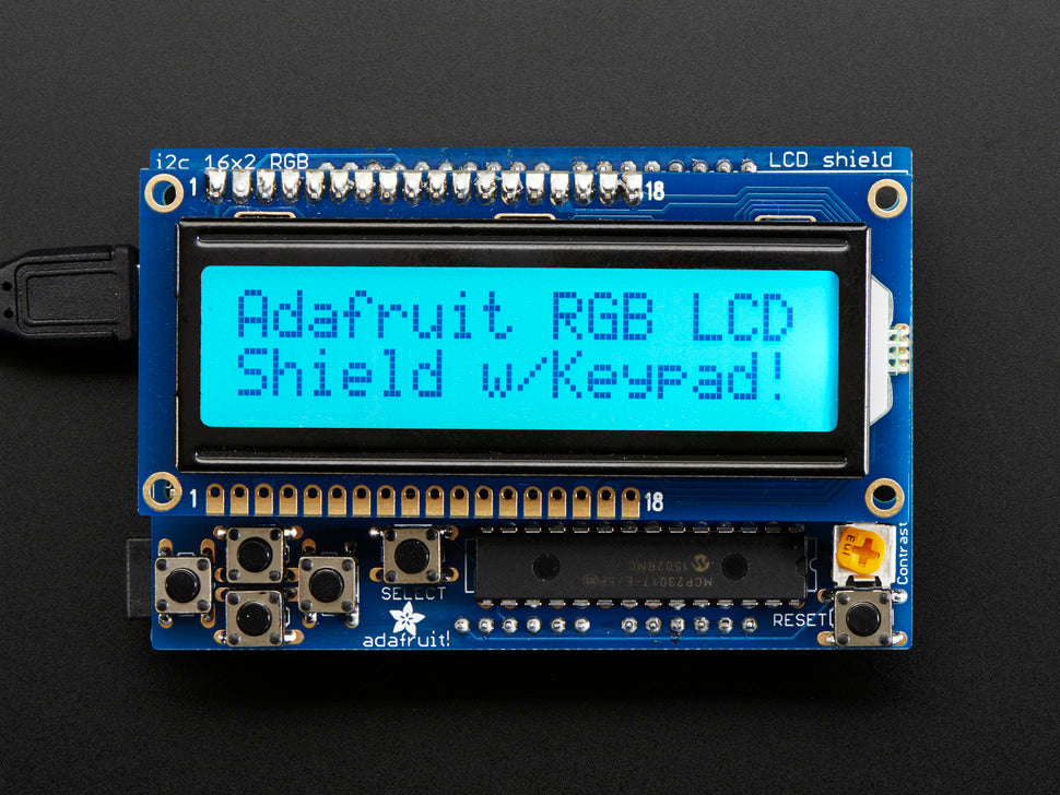 RGB LCD Shield Kit w/ 16x2 Character Display - Only 2 pins used! - POSITIVE DISPLAY