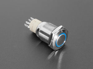 Rugged Metal On/Off Switch with Blue LED Ring - 16mm Blue On/Off