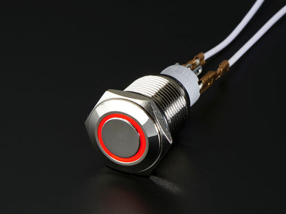 Rugged Metal On/Off Switch with Red LED Ring - 16mm