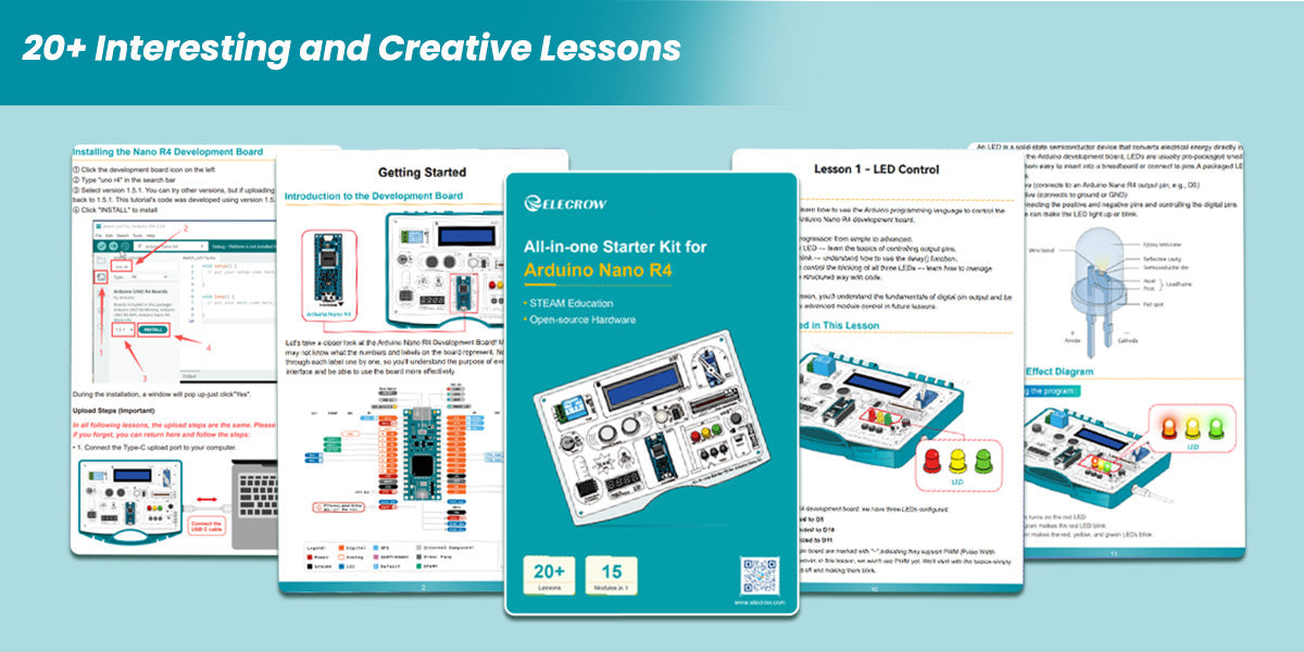 All-in-one Starter Kit for Arduino NANO R4 - 20+ Lessons