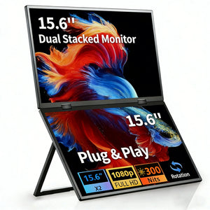 15.6'' Dual Screen Portable Monitor 1080P FHD for Meeting Presentation, Face-to-Face Sharing, Plug & Play Secondary Display