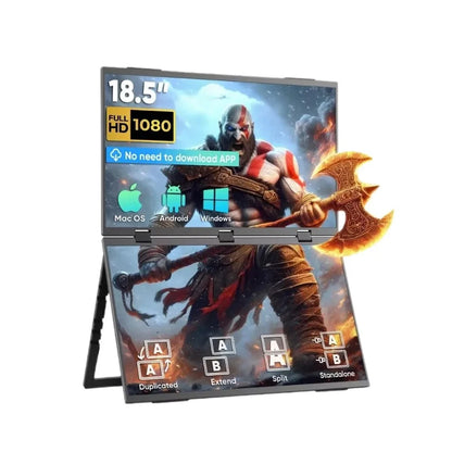 18.5" Portable Dual Monitor for Laptop Screen Extender FHD 1080P Dual Display with VESA 360° Folding Stacked Tripl