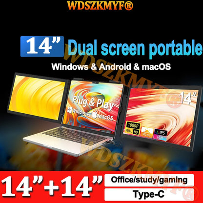 14" Portable dual monitor/Singel monitor, FHD IPS screen USB-C laptop extender for trading/programming/gaming Second display