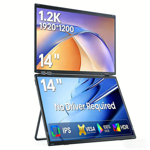 14'' Portable Monitors Dual Screen1920*1200 1.2K Triple Pc Display Laptop Screen Extender Folding Stacked Dual Monitors