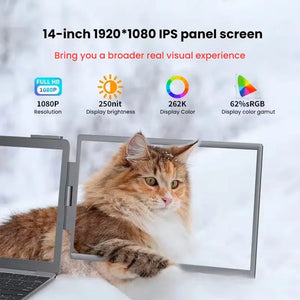 14" Portable dual monitor, FHD IPS screen USB-C/HDMI laptop extender for trading/programming/gaming Second display