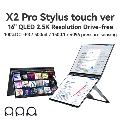 EHOMEWEI Dual Screen Portable Monitor X2 Pro Drive-free Phone-touch 2K 16” For Laptop Win Macbook
