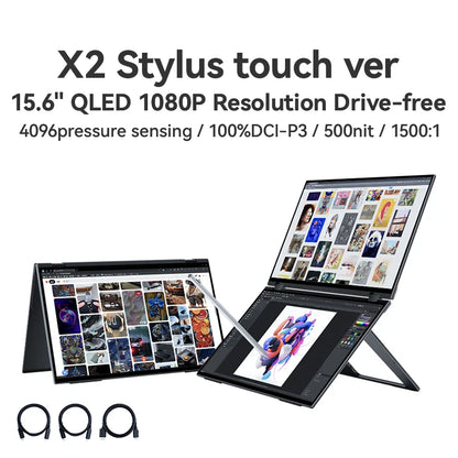 EHOMEWEI Dual Screen Portable Monitor X Series Drive-free Phone-touch FHD 2K 15.6“  16“ For Laptop Windows Macbook