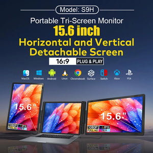 Rotatable 15.6 inch Screen Extender Dual LCD Extended FHD Triple Expandable IPS Portable Monitor for Productivity Rospider