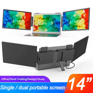 14" Portable dual monitor, FHD IPS screen USB-C/HDMI laptop extender for trading/programming/gaming Second display