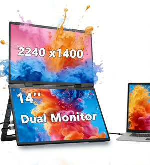 14‘’ Dual Portable Monitor Stacked Displays For Laptop Desktop PC MAC Phone Extended Screen 2240x1400 100%sRGB