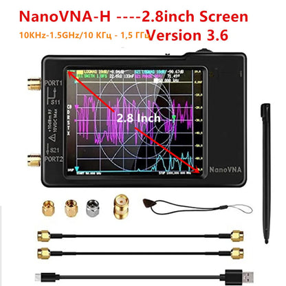 New NanoVNA-H Vector Network Antenna Analyzer 2.8" Display 10KHz-1.5GHz MF HF VHF UHF SWR With SD Card Slot Digital Nano Tester
