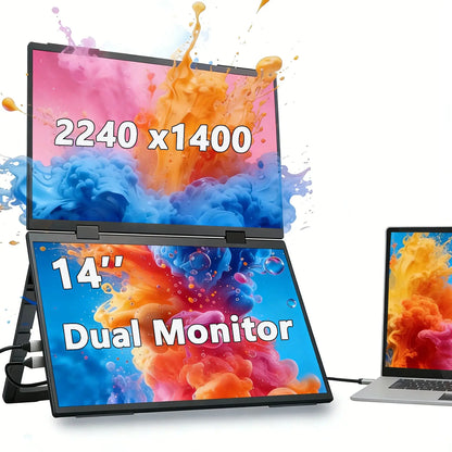 14‘’ Dual Portable Monitor Stacked Displays For Laptop Desktop PC MAC Phone Extended Screen 2240x1400 100%sRGB