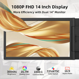 Amoudo14 Inch Dual Portable Monitor 1920*1080P IPS Portable Triple Monitor with USB-C Port for 14-16.5" Laptops Windows/Mac Xbox