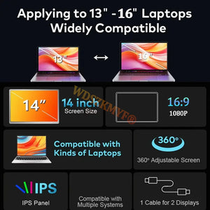 14" Portable dual monitor/Singel monitor, FHD IPS screen USB-C laptop extender for trading/programming/gaming Second display