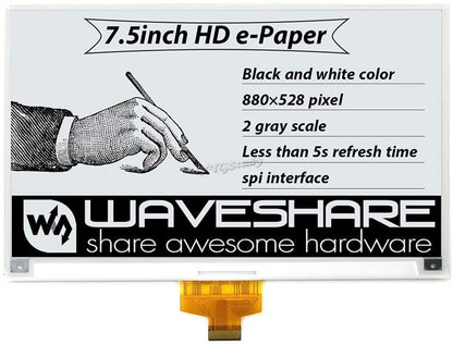 7.5inch HD e-Paper E-Ink Raw Display, 880×528, Black / White, SPI, without PCB